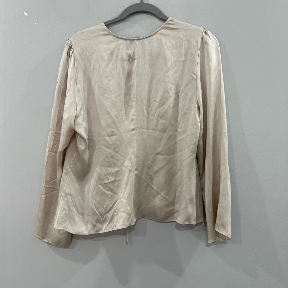 Silk Tie-Front Women's Bianca Top in Cream - Picture 8 of 9